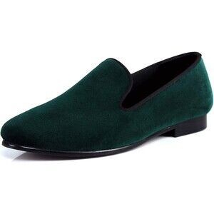 Harpelunde Green Velvet Handmade Slip-On Loafers, Size 10
